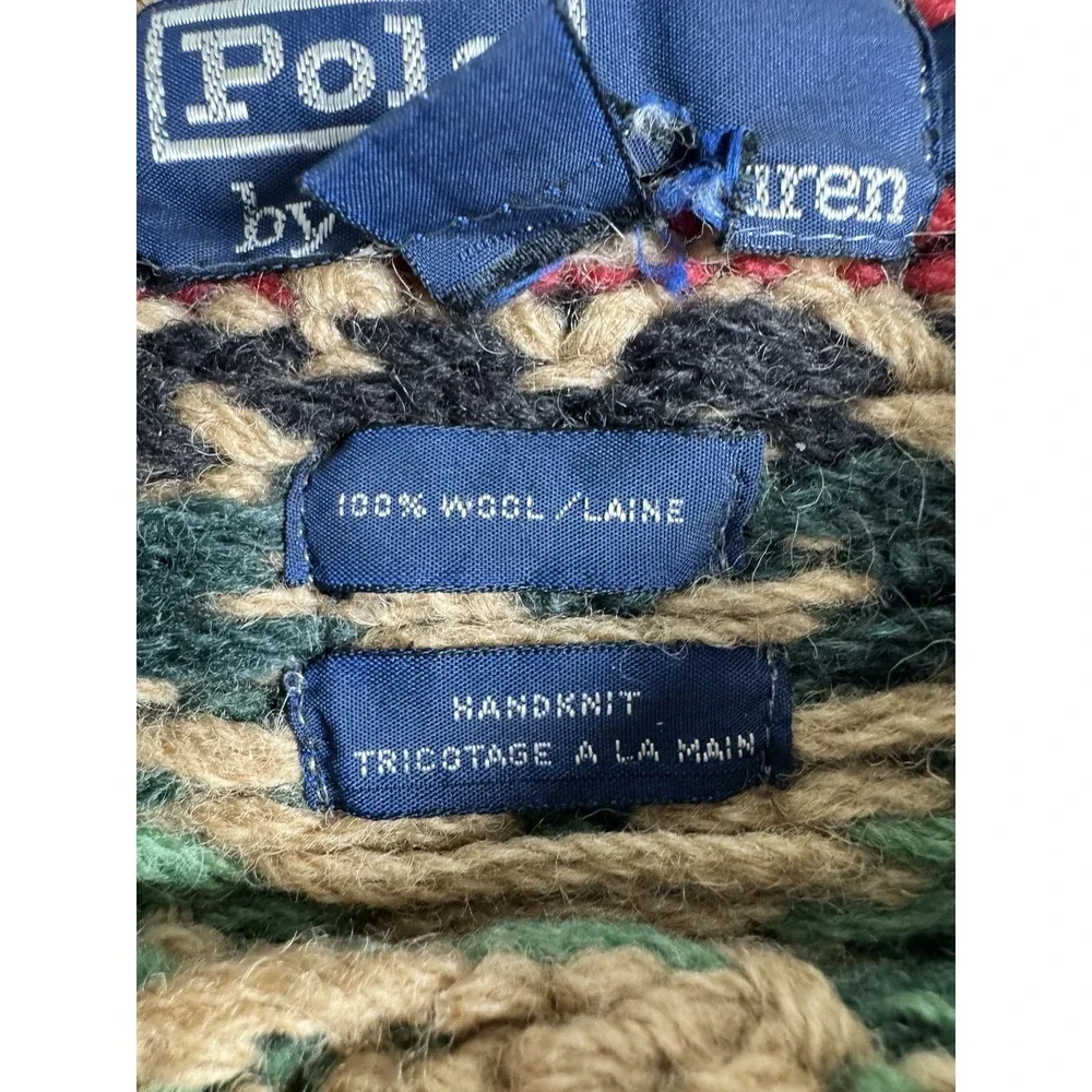 90s Polo Ralph Lauren Hand Knit Southwestern Aztec Wool Sweater Mens L Tan